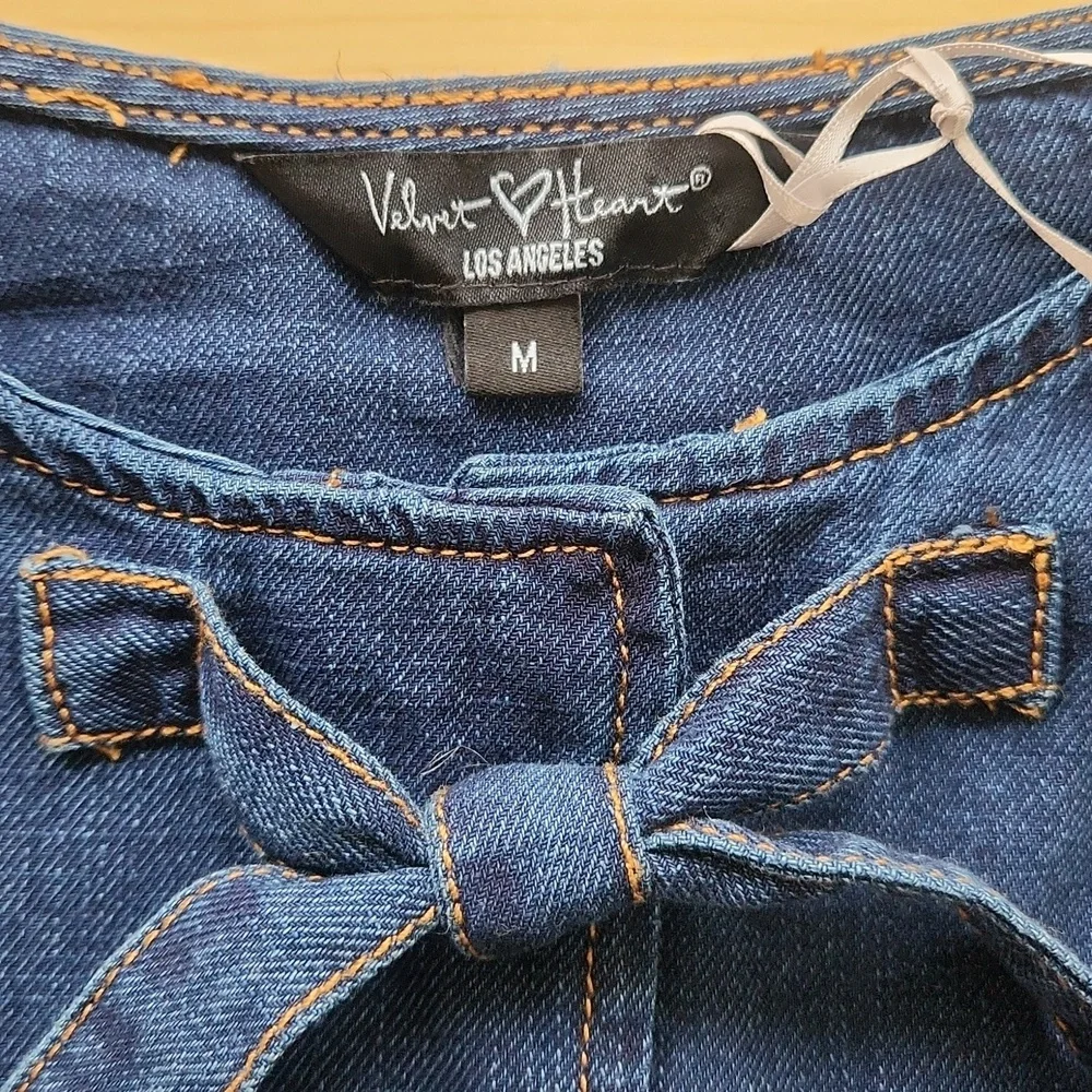 Velvet Heart Lamont Calva Denim Bow Peplum Top Medium M - Picture 7 of 16